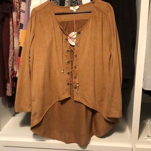 NWT HAYDEN Boutique Camel Suede Tie Up Top Size S